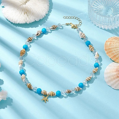 Natural Sea Shell Beaded Necklaces NJEW-JN04796-02-1