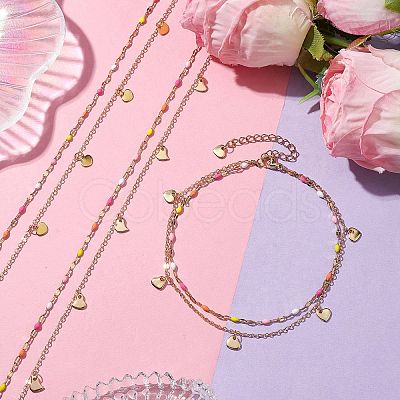 3Pcs 304 Stainless Steel Enamel Link Chains Anklets AJEW-AN00589-1