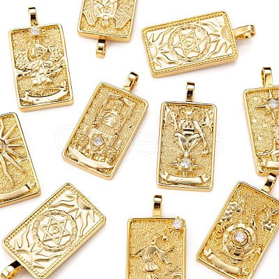 10Pcs 1 style Brass Micro Pave Clear Cubic Zirconia Tarot Card Pendants ZIRC-LS0001-01G-1