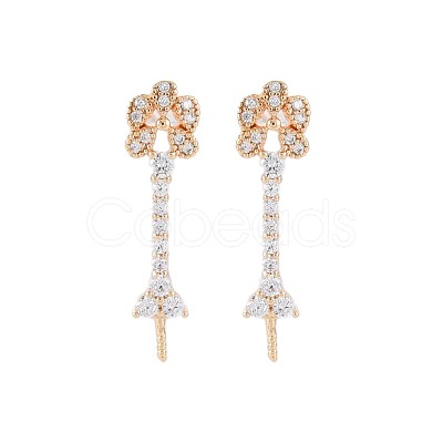 Brass Micro Pave Clear Cubic Zirconia Stud Earring Findings KK-S364-142-1