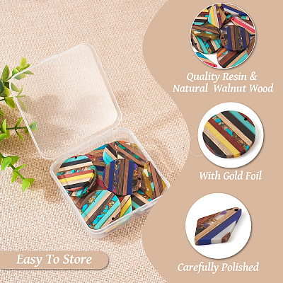 Pandahall 16Pcs 8 Style Transparent Resin & Walnut Wood Pendants RESI-TA0002-06-1