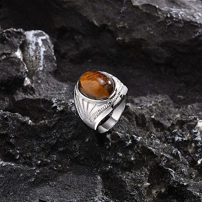 Oval Natural Tiger Eye Finger Rings PW-WG14D78-01-1