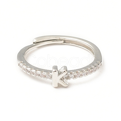 Clear Cubic Zirconia Initial Letter Adjustable Ring RJEW-C052-01P-K-1