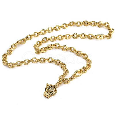 Brass Micro Pave Cubic Zirconia Leopard Pendant Cable Chain Necklaces NJEW-K385-01A-02-1