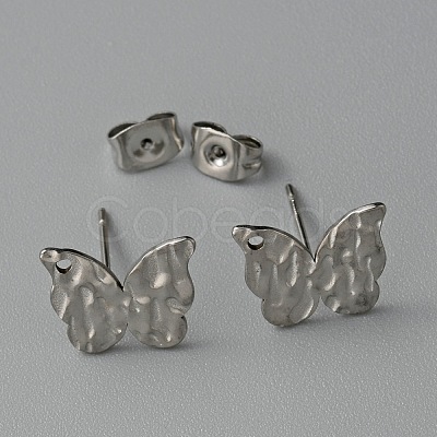 304 Stainless Steel Textured Geometry Stud Earrings Findings with Hole STAS-WH0027-54D-1