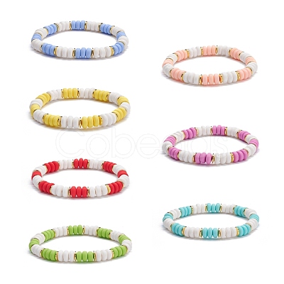 Handmade Polymer Clay Heishi Beads Surfering Stretch Bracelets Set BJEW-JB07227-1