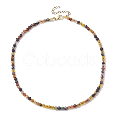 Faceted Round Natural Agate(Dyed & Heated) Beaded Necklaces for Women NJEW-JN04659-1