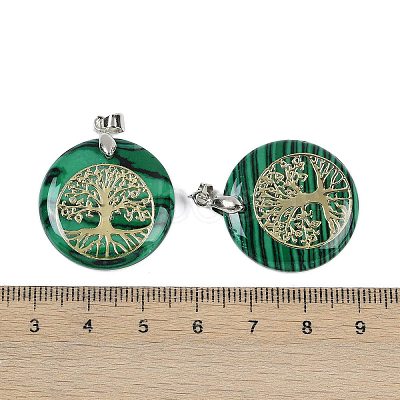 Synthetic Malachite Flat Round Pendants G-Q188-01P-03-1