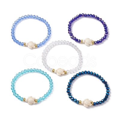 10Pcs 10 Styles Faceted Glass & Handmade Polymer Clay Breaded Stretch Bracelets BJEW-JB10259-1