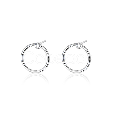 S925 Silver Circle Stud Earrings Geometric Fashion Minimalist Design WI5531-1