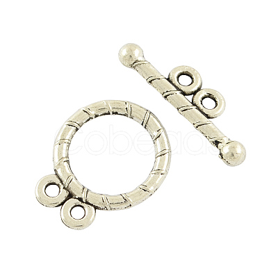 Tibetan Style Alloy Flat Round Toggle Clasps TIBE-2131-AS-RS-1