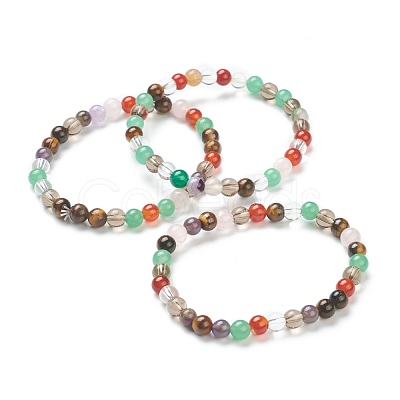 Natural Mixed Stone Beaded Stretch Bracelets BJEW-A117-B-39-1