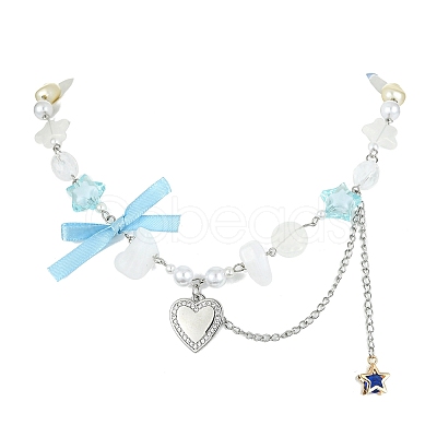 Alloy Heart Pendant Necklace with Bowknot NJEW-FZ00009-1