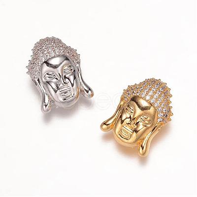 Buddha Head Brass Micro Pave Cubic Zirconia Beads ZIRC-K015-03M-1