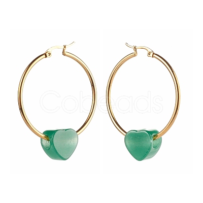 Heart Natural Green Aventurine Beads Earrings for Girl Women EJEW-JE04638-03-1