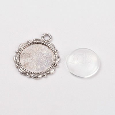 Flower Alloy Pendant Cabochon Settings and Half Round/Dome Clear Glass Cabochons DIY-X0221-AS-FF-1