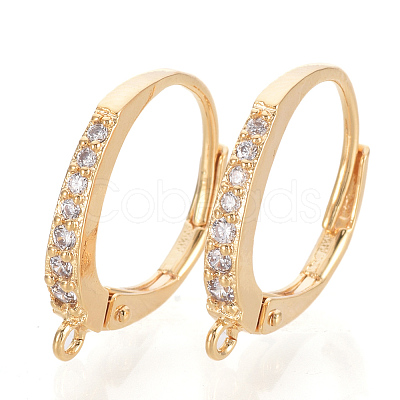 Brass Cubic Zirconia Huggie Hoop Earring Findings X-KK-S340-43G-1