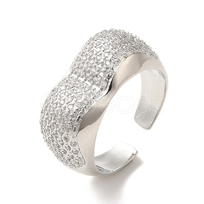 Brass Pave Cubic Zirconia  Open Cuff Rings for Women RJEW-M169-05P-1