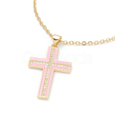 Brass Micro Pave Cubic Zirconia Cross Pendant Necklaces NJEW-F281-08-1