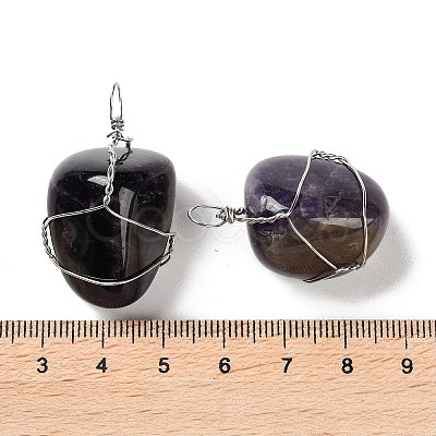 Natural Amethyst Copper Wire Wrapped Pendants G-G104-04A-1