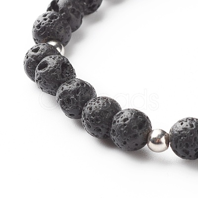 Natural Obsidian & Lava Rock Round Beads Stretch Bracelets Set BJEW-JB06982-04-1