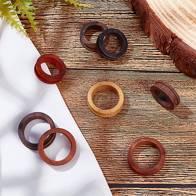 DELORIGIN 8Pcs 2 Style Wood Grooved Finger Ring Settings WOOD-DR0001-01-1