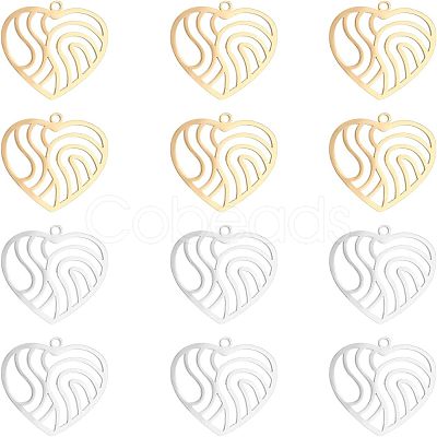 Unicraftale 12Pcs 2 Colors 201 Stainless Steel Filigree Charms STAS-UN0029-90-1