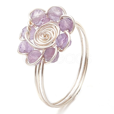 Flower Natural Black Spinel & Amethyst & Agate & Apatite & Lapis Lazuli Finger Rings RJEW-JR00764-1