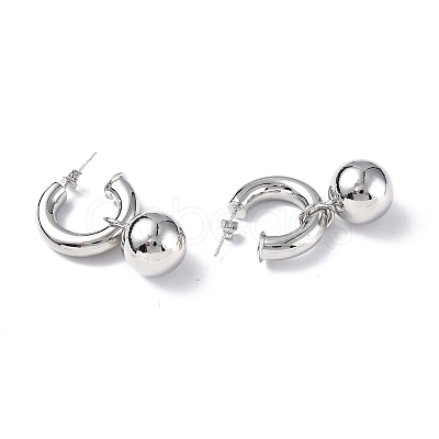 Brass Ring with Ball Dangle Stud Earrings EJEW-P214-07P-1