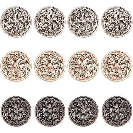 CHGCRAFT 12pcs 3 colors Hollow Alloy 1-Hole Buttons BUTT-CA0001-03-1