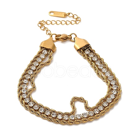 18k Gold-Plated Stainless Steel With Rhinestones Chain Bracelet for Women BJEW-S001-01-1