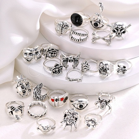 Alloy Skull Finger Rings Sets for Women PW-WG6A396-01-1