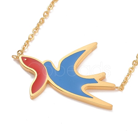 Colorful Enamel Swallow and Fish Pendant Necklace NJEW-G019-01G-1