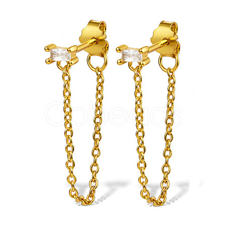 Real 18K Gold Plated 925 Sterling Silver Chains Front Back Stud Earrings PA4661-2-1