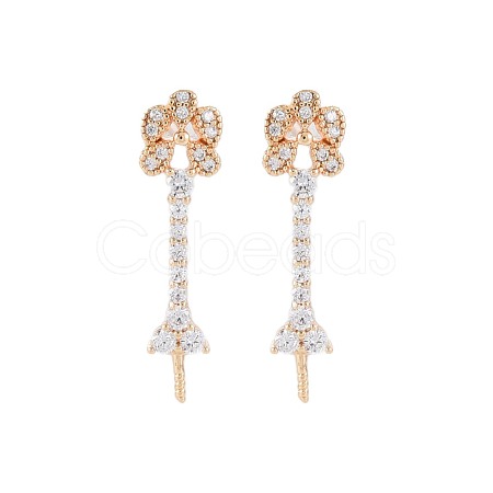 Brass Micro Pave Clear Cubic Zirconia Stud Earring Findings KK-S364-142-1