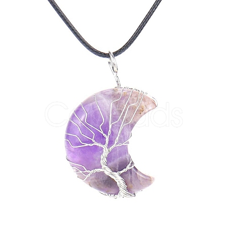 Natural Amethyst Crescent Moon Pendant Necklaces PW-WG70010-05-1