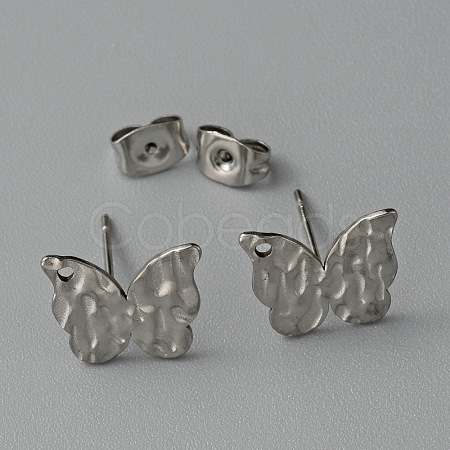 304 Stainless Steel Textured Geometry Stud Earrings Findings with Hole STAS-WH0027-54D-1