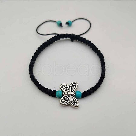 Adjustable Synthetic Turquoise & Zinc Alloy Butterfly Braided Bead Bracelets for Women KQ3251-1