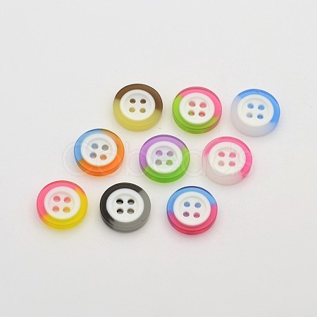 Dyed 4-Hole Flat Round Two Tone Resin Buttons For Children BUTT-N012-02-1