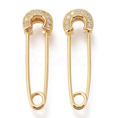 Brass Micro Pave Clear Cubic Zirconia Safety Pins ZIRC-SZ0004-33-1