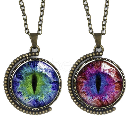 Double-sided Picture Glass Rotatable Pendant Necklaces NJEW-F200-35AB-1