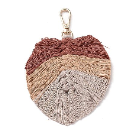 Handmade Braided Macrame Cotton Thread Leaf Pendant Decorations GLAA-K060-08KCG-08-1