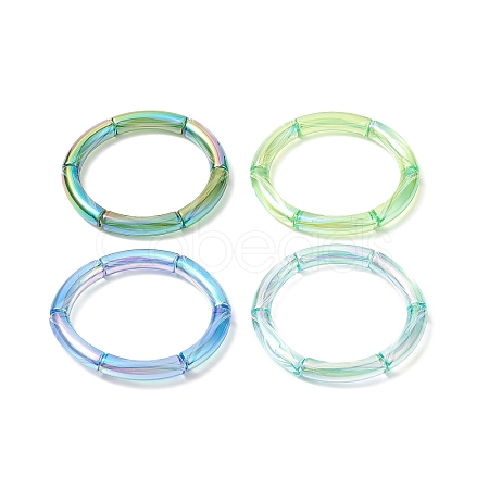 4Pcs 4 Color Acrylic Curved Tube Stretch Bracelets Set for Women BJEW-JB09305-03-1