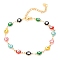 304 Stainless Steel Link Bracelets, with Enamel and Lobster Claw Clasps, Evil Eye, Colorful, Golden, 7-5/8 inch(19.5cm)