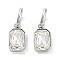 304 Stainless Steel Hoop Earring, Rectangle Glass Dangle Earring for Women, Stainless Steel Color, Clear, 31mm, Pin: 0.9mm