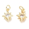 Brass Micro Pave Clear Cubic Zirconia Charms, with Jump Ring, Star, Golden, 10.5x7.5x2.5mm, Hole: 1.5mm, Jump Rings: 3.5x0.8mm