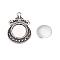 Pendant Making Sets, with Alloy Pendant Cabochon Settings and Glass Cabochons, Flat Round, Cadmium Free & Lead Free, Antique Silver, 28x19x2mm, Hole: 2.5mm, Tray: 12mm, 11.5~12x4mm