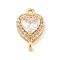 Brass Pave Cubic Zirconia Connector Charms, Heart Links, Golden, Clear, 15x9x6mm, Hole: 1.2mm