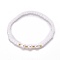 Faceted Glass Beaded Stretch Bracelets, with Natural Pearl Beads and Golden Plated Brass Beads, White, Inner Diameter: 2-1/4 inch(5.7cm)