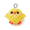 Glass Seed Beaded Pendants, with Platinum Tone Iron Loops, Chick Charm, Yellow, 19x19x14mm, Hole: 1.8mm